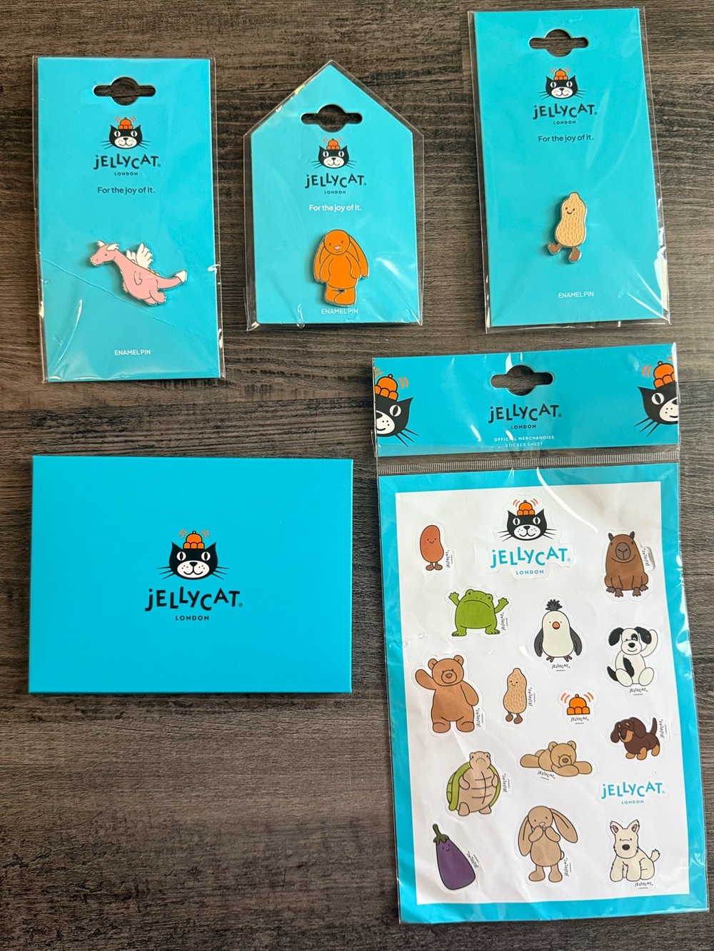 Jellycat Exclusively Bundles: 3 Enamel Pins, Sticker and Postcards